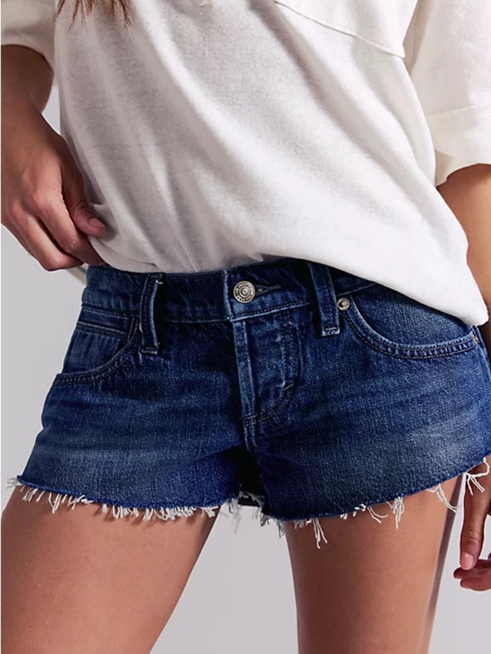 Free People Dark Blue Denim Frayed Cutoff Shorts